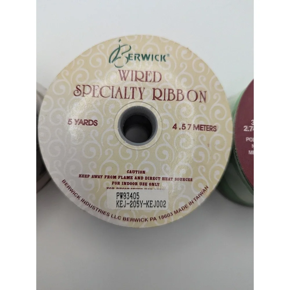3 Vtg Berwick Wired Specialty‎ Ribbon Burgundy Gold Green Wired Craft Gift Wrap